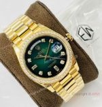 EW Factory V2 Rolex Day Date 40 Diamond Bezel Green Gradient Watch with nfc card